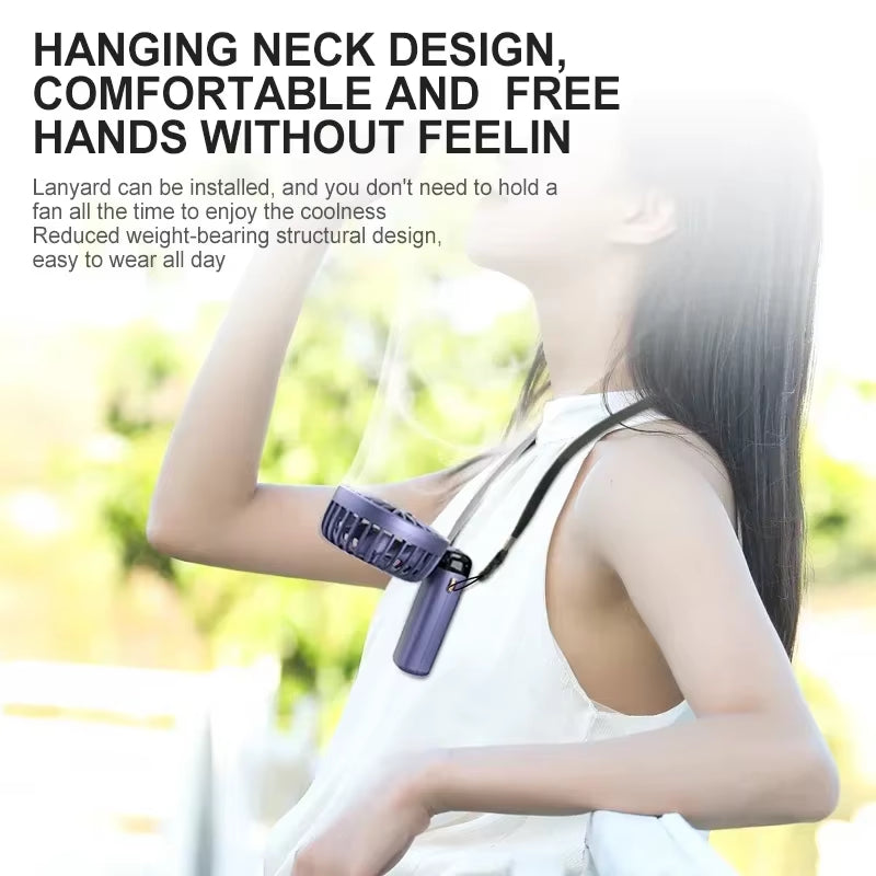 Portable Handheld Mini Fan Foldable Neck Hanging Fans 5 Speed USB Rechargeable Fan with Phone Stand and Display Screen 1800Mah