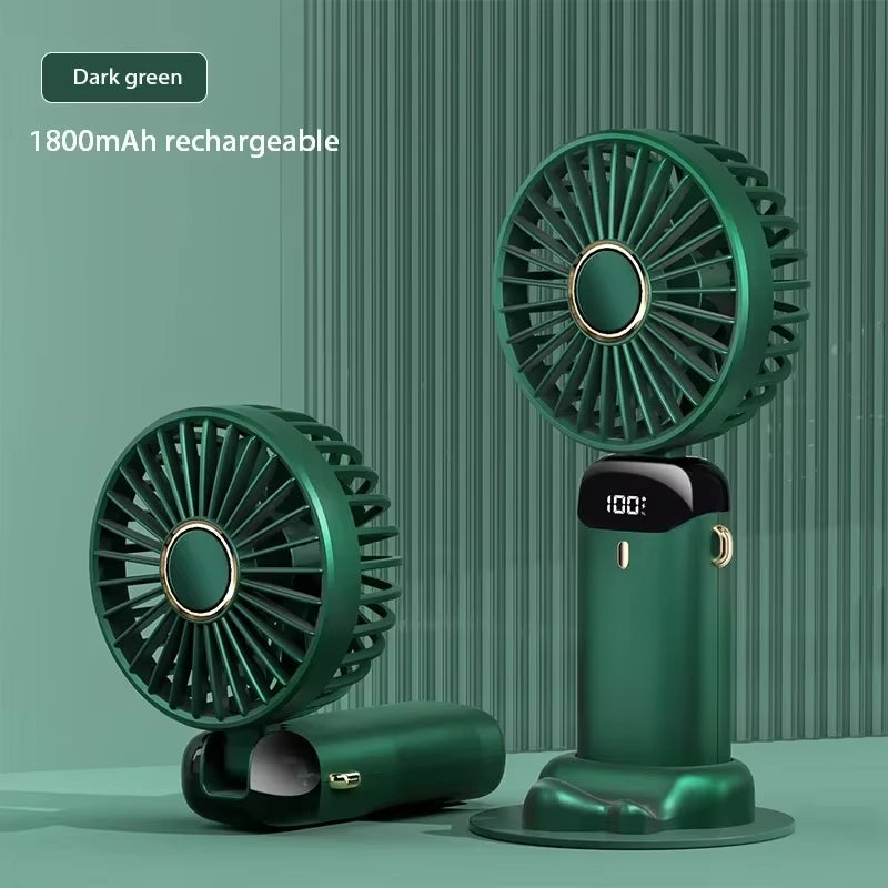Portable Handheld Mini Fan Foldable Neck Hanging Fans 5 Speed USB Rechargeable Fan with Phone Stand and Display Screen 1800Mah