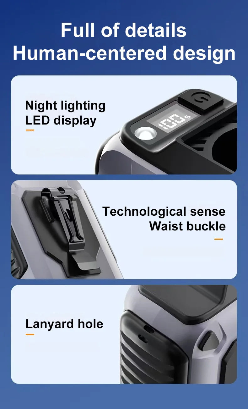 NEW Extra-Large Battery Waist Fan Wearable Waist Fan Light Hands-Free Cooling for Outdoor Jobsite Travel Long Range for Outdoor